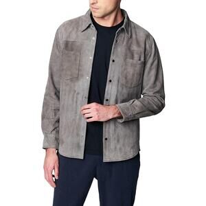 Blank NYC Pearl Snap Men's XL Grey Goatskin Leather Suede Shacket Western Preppy